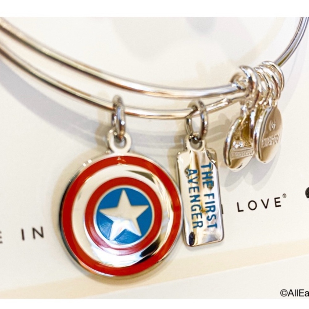 EUC, Alex and Ani, Captain America Bracelet with Red and Blue Shield Charm